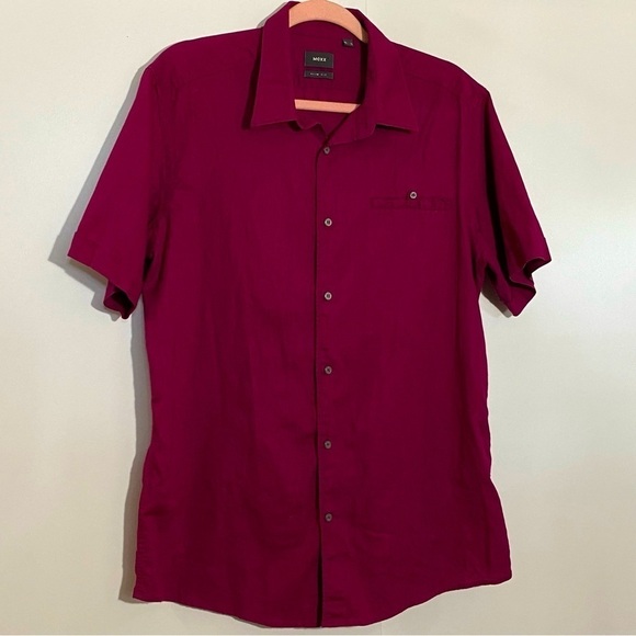 Mexx men burgundy button down preppy casual career work short sleeve shirt - Picture 1 of 8